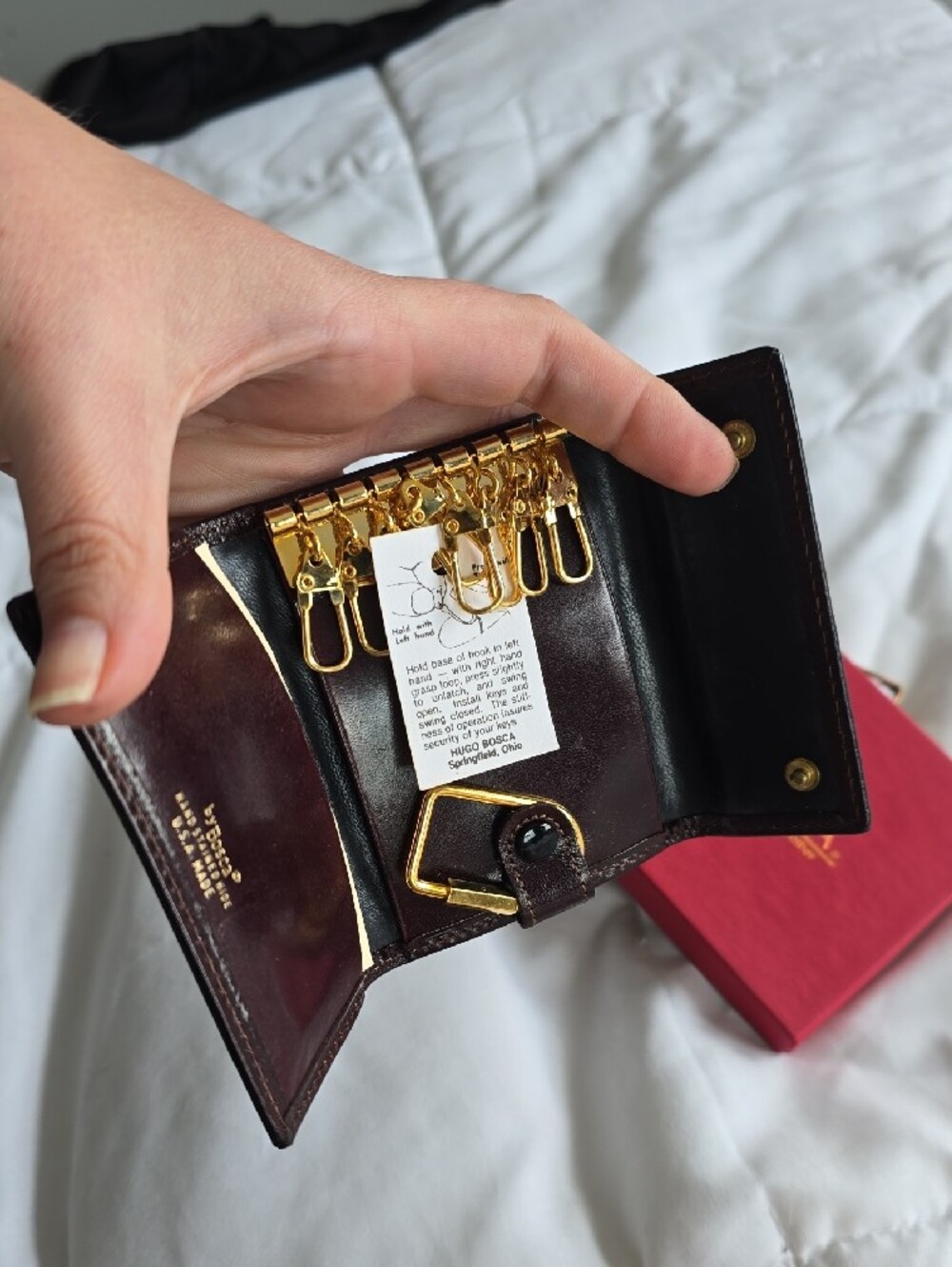 Bosca Two-Tone Burgundy and Dark Brown Leather Key Organizer